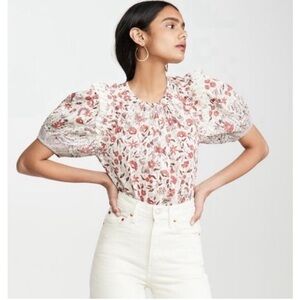 Ulla Johnson Arbor Floral Puff Sleeve Top Blouse 8 M Cream